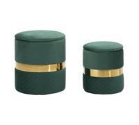 Lot de 2 Poufs Coffres "Sheffild" 42cm Vert & Or