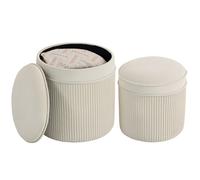 Lot de 2 poufs de rangement - HOMCOM - ronds gigognes - couvercle amovible - velours - Ø 36 et Ø 32 cm - crème