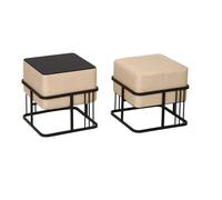 Lot de 2 poufs empilables Tas multifonctionnel carré beige