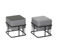 Lot de 2 poufs empilables Tas multifonctionnel carré gris clair