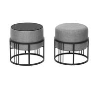 Lot de 2 poufs empilables Tas multifonctionnel rond gris clair