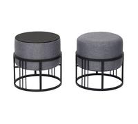 Lot de 2 poufs empilables Tas multifonctionnel rond gris foncé