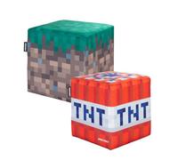 Lot de 2 Poufs en Velours - ROBA - Minecraft - Bloc d’Herbe et Cube TNT