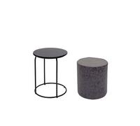 Mendler Lot de 2 poufs et table d'appoint HWC-K48, certifié MVG, MDF métal similicuir noir