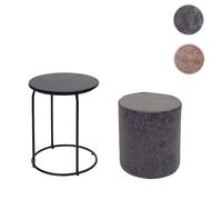 Mendler Lot de 2 poufs et table d'appoint HWC-K48, certifié MVG, MDF métal similicuir noir