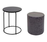 Mendler Lot de 2 poufs et table d'appoint HWC-K48, certifié MVG, MDF métal similicuir noir