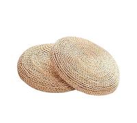 Lot de 2 poufs ronds en rotin naturel japonais tissé à la main pour yoga et méditation, diamètre 30 cm, épaisseur 7 cm, parfait pour tout décor