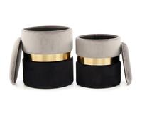 Lot de 2 Poufs Ronds Velours "Zora" Gris & Noir