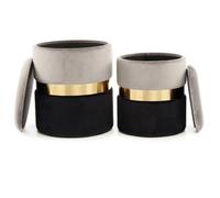 Lot de 2 Poufs Ronds Velours ""Zora"" Gris & Noir
