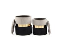 Lot de 2 Poufs Ronds Velours "Zora" Gris & Noir