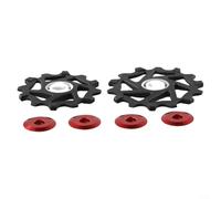 Lot de 2 poulies jockeywheel de vélo 12T + 14T avec roulements en céramique pour SRAM AXS, prend en charge 9, 10, 11 vitesses (rouge)