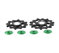 Lot de 2 poulies jockeywheel de vélo 12T + 14T avec roulements en céramique pour SRAM AXS, prend en charge 9, 10, 11 vitesses (vert)