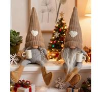Lot de 2 poupées gonks en peluche - Lutin décoratif - Lutin suédois fait à la main - Nain porte-bonheur - Cadeau pour les amateurs de café, cuisine, maison, bureau