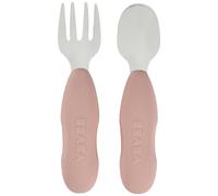Béaba – Lot de 2 précouverts inox et silicone – Manche ergonomique – Dès 10 mois – Barbe à papa