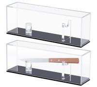 Lot de 2 présentoirs à couteaux en acrylique avec couvercle - Base noire - 26,7 x 9,4 x 6,3 cm - Parfait pour les couteaux de collection, la décoration de cuisine et le rangement