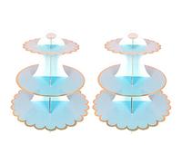 Lot de 2 présentoirs à gâteaux en carton à 3 étages ronds jetables pour anniversaire, thé de l'après-midi, fête de mariage, baptême, fruits et desserts (bleu)
