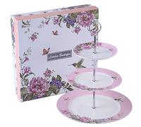 London Boutique Lot de 2 présentoirs à gâteaux en Porcelaine Motif Oiseaux Rose