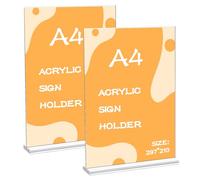 Lot de 2 Présentoirs de Table A4 en Acrylique - Support Vertical Double Face pour Étiquettes de Prix, Prospectus, Menus et Publicité, Présentoir Acrylique, Porte Affiche A4 (21 x 29,7 cm)