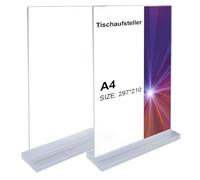 Lot de 2 Présentoirs de Table A4 en Acrylique - Support Vertical Double Face pour Étiquettes de Prix, Prospectus, Menus et Publicité, Présentoir Acrylique, Porte Affiche A4 (21 x 29,7 cm)