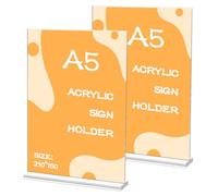 Lot de 2 Présentoirs de Table A5 en Acrylique - Support Vertical Double Face pour Étiquettes - Idéals pour Restaurants, Cafés, Bureaux, Brochures et Cartes de Menu, Présentoir Acrylique(21 x 14,8 cm)
