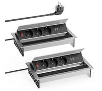 Lot de 2 Prises Encastrables en Aluminium 3 Prises avec 2 USB-C PD 30W & 2 USB-A - Prise Rétractable, Angle Réglable pour Cuisine, Bureau & Bureau, Câble de 1,8 m, Argent