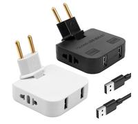 Lot de 2 prises plates avec USB + adaptateur USB-USB C, design fin pour endroits sans espace (derrière TV, lit), tête pivotante à 180°, adaptateur américain et européen 220 V