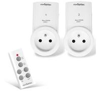 FISHTEC - Lot 2 prises télécommandées 2300W, télécommande 30m, protection enfant, PVC, 9,9x5,5x8 cm, lampes/PMR
