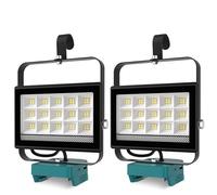 Lot de 2 Projecteur LED Rechargeable pour Makita 18V Batterie,60W 4500LM Projecteur LED Chantier Portable, Lampe LED avec Charge Type C & USB pour Camping, Chantier, Garage, Atelier(Sans Batterie)