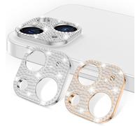 Lot De 2 Protecteurs D'objectif Pour Iphone 14 / 14 Plus - Bague Anti-Rayures En Alliage De Titane + Strass Diamant (Argent & Or Rose) Ultra¿Mince 1,5 Mm