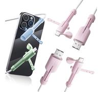 Lot de 2 protections de câble de données en silicone anti-poussière 3 en 1 anti-casse compatible avec chargeur Android (rose)