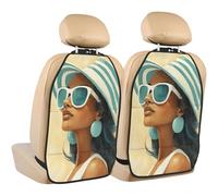 Lot de 2 protections de dos de siège de voiture pour femme afro-américaine portant des lunettes de soleil avec poches de rangement pour protéger de la saleté, de la boue et des rayures