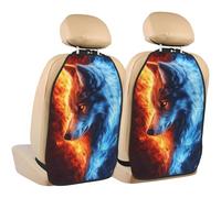 Lot de 2 protections de siège de voiture motif tête de loup blanche et bleue avec poches de rangement pour protéger de la saleté, de la boue et des rayures