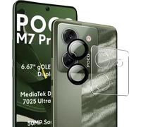 Lot De 2 Protections Objectif Caméra Pour Xiaomi Poco M7 Pro ¿ Verre Trempé 9h Anti-Rayures + Anneau Métal Individuel, Transparent Et Noir, Anti-Empreintes