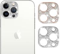 Lot De 2 Protège¿Lentilles Caméra Bling Strass Cristal Pour Iphone 13 Pro ¿ Anti¿Rayures, Compatible Coque, Argent & Or Rose (2 Lingettes Incluses)