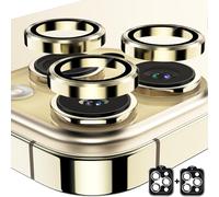 Lot De 2 Protège-Lentilles Caméra Iphone 16 Pro / 16 Pro Max - Verre Trempé 9h Ultra Hd, Anti-Rayures, Filtre Nuit, Compatible Coques, Or