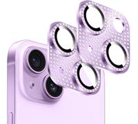 Lot de 2 protège-objectifs caméra en métal avec strass 3D, protection anti-rayures et décor coloré pour iPhone (compatible iPhone 16 / 16 Plus)