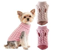 Lot de 2 Pull Chien Petite Taille et Doux Pull Chien Petite,Pull pour Chien en Tricot Chaud d’Hiver à col roulé Manteau pour Chiens pour Bouledogue Français Teckel Chihuahua (M) Kaki et Rose