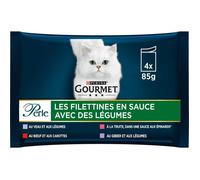 LOT DE 2 - PURINA GOURMET - Perle Filettines en Sauce avec légumes Pâtée pour chat Adulte - paquet de 4 sachets de 85 g