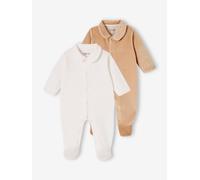 Lot de 2 pyjamas bébé mixtes en velours ouverture naissance beige 1M(54CM)