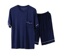 Lot de 2 pyjamas courts pour homme - Shorty - Grandes tailles - Pantalon de pyjama deux pièces en coton - Manches courtes - Avec short - Vêtement de nuit, Marine, 4XL