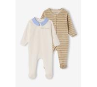 Lot de 2 pyjamas naissance garçon en velours personnalisable écru 1M(54CM)