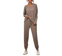 Lot de 2 pyjamas pour femme - Confortable - Automne - Hiver - Chemise de nuit chaude + pantalon long - Ensemble de pyjama doux - T-shirt à manches longues - Ensemble de vêtements de nuit - Deux pièces