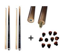 Lot de 2 queues de billard en deux parties avec un superbe aspect noir et bleu + 10 embouts vissés en cuir de rechange