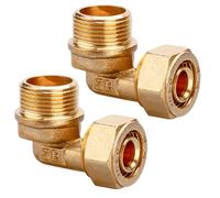 Lot de 2 raccords à vis à 90° - Diamètre : 20 x 2 mm - Raccord à vis coudé à 90° avec filetage extérieur 3/4" - Conforme DVGW et UBA - Raccord de serrage en laiton pour tube composite multicouche