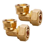 Lot de 2 raccords à vis à 90° - Diamètre : 20 x 2 mm - Raccord à vis coudé à 90° - Avec filetage intérieur 1/2" - Conforme DVGW UBA - Raccord de serrage en laiton pour tube composite multicouche - PEX