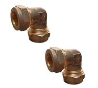 Lot de 2 raccords coudés à compression en laiton 15 mm | Raccords de plomberie durables pour tuyaux en cuivre | Pas de soudure nécessaire