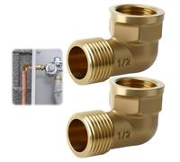 Lot de 2 raccords d'angle en laiton 90 degrés G1/2" femelle et mâle - Diamètre du filetage femelle : 19,5 mm - Diamètre du filetage mâle : 20,3 mm - Raccord d'angle pour réservoir d'eau connecté à