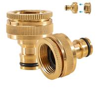 Lot de 2 raccords de robinet en laiton, 3/4" 1/2" 2 en 1, adaptateur de tuyau avec joint, raccord rapide 3/4" vers 1/2" pour machine à laver et tuyau d'arrosage