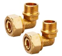 Lot de 2 raccords de serrage en laiton coudé 90° AG 20 x 1/2", raccord à vis DVGW, raccord à bague de serrage en laiton pour tube composite en aluminium et tube composite multicouche, raccord de tuyau