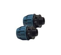Lot de 2 raccords de serrage en polypropylène - 25 mm x 3/4" AG | Pince x filetage extérieur | Pression 16 bar | Raccord de tuyau en polyéthylène noir/bleu | Pour eau potable (DVGW/KIWA/WRAS/SVGW)